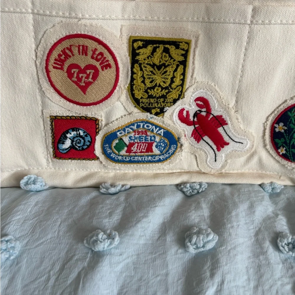 Free People Kiss My Patch Cream Canvas Tote with Colorful Patches - Picture 3 of 12